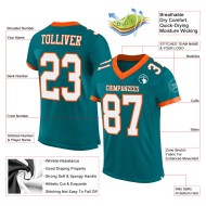 Custom Teal White-Orange Mesh Authentic Football Jersey Custom Teal White-Orange Mesh Authentic Football Jersey