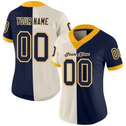 Custom Cream Navy-Gold Mesh Split Fashion Football Jersey Custom Cream Navy-Gold Mesh Split Fashion Football Jersey