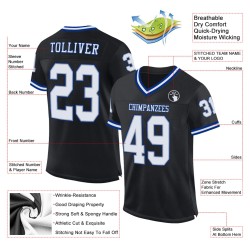 Custom Black White-Royal Mesh Authentic Throwback Football Jersey Custom Black White-Royal Mesh Authentic Throwback Football Jersey